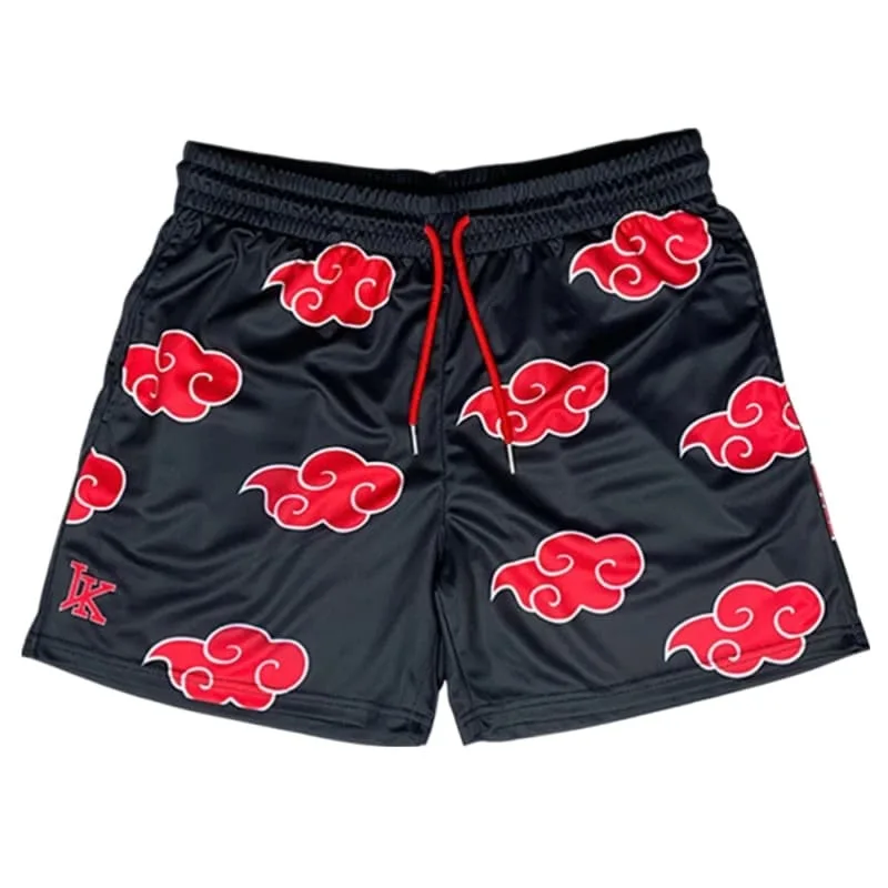 2026 Summer New Japanese Style Naruto Akatsuki Crimson Cloud Print Shorts, Unisex, Quick-Drying Swim Trunks, Family Matching