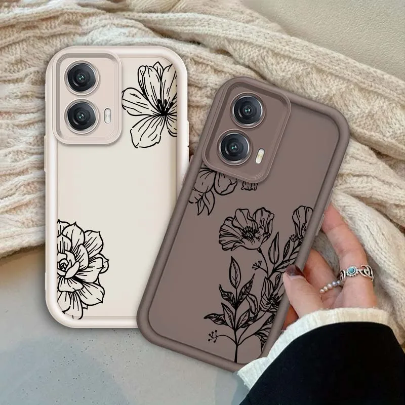 

Retro Line Flower Art Simple For Motorola G85 Edge 50 G24 G35 E14 G04 G34 G Stylus G54 G13 G32 G14 5G Eye Ladder Phone Case