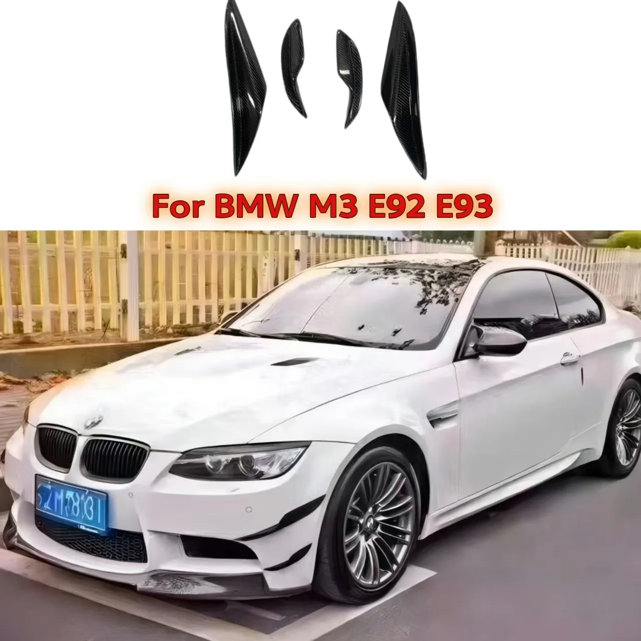 

4pcs Carbon Fiber Front Bumper Lip Fins Fender Canards Trims Splitters For BMW E90 E92 E93 M3 2008-2013 Car Accessories