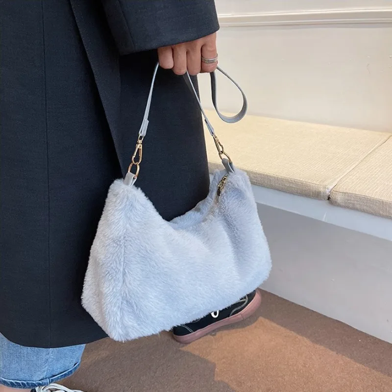 الشتاء الخريف الفاخرة فو الفراء حقيبة حمل صغيرة للنساء مصمم حقائب اليد سيدة المحافظ رقيق لينة أفخم حقيبة تحت الإبط