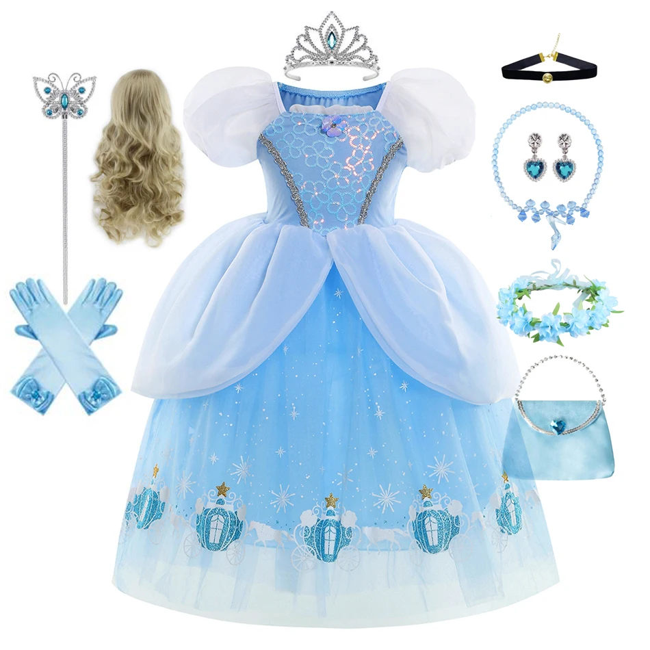 Cinderella Costume Girl Princess Charm Girls Formal Dress Party Ball Gown Dress Halloween Clothes