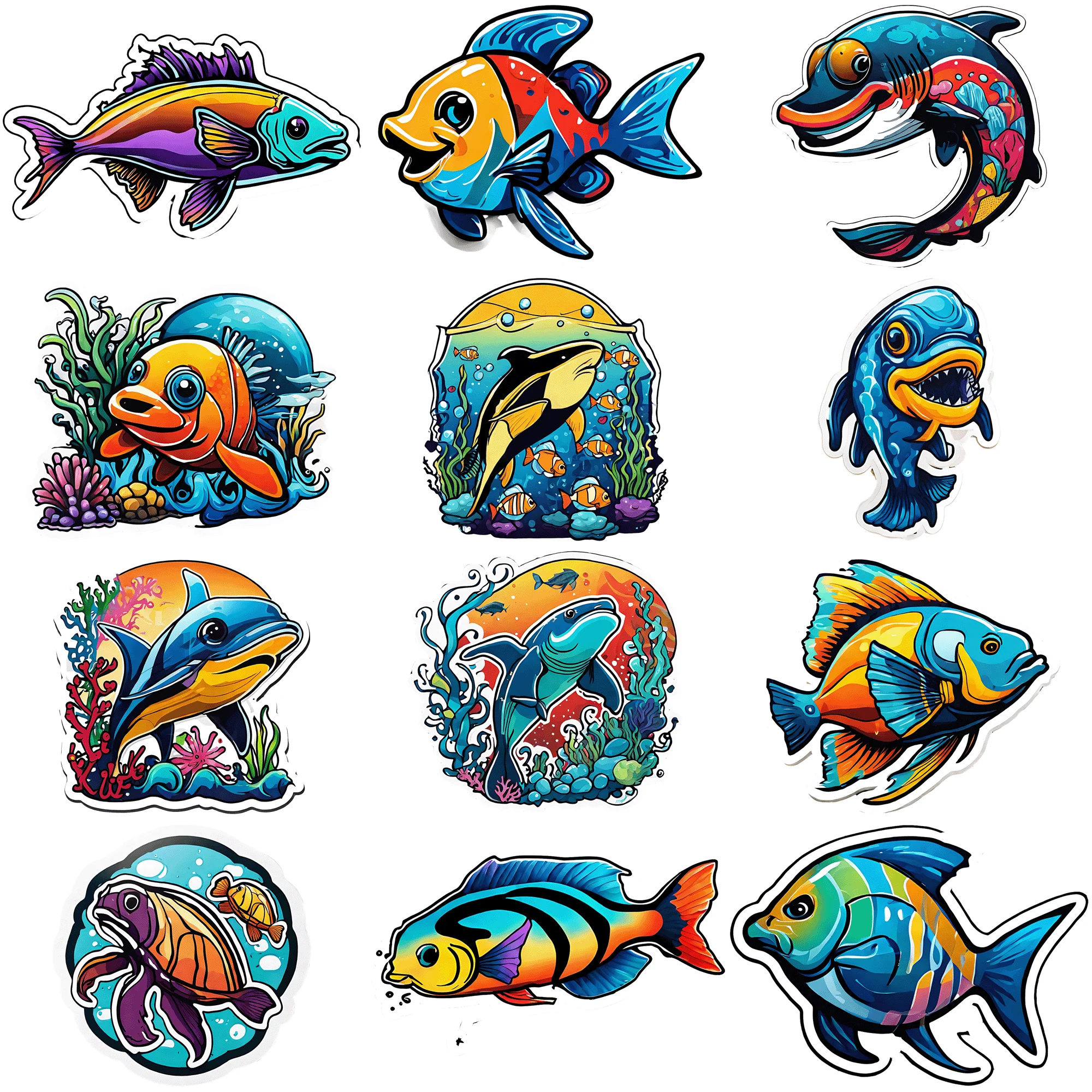 50 piezas de pegatinas de grafiti de la serie Marine Life, pegatinas decorativas para el diseño del hogar, 50 piezas de diseños creativos y coloridos