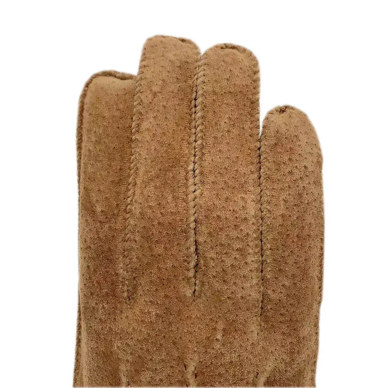 Guantes de invierno de cuero de moda para hombres y mujeres 2024 Nueva Luz de cuero marrón genuino de pelo de coser a máquina Guantes de cuero de las mujeres de invierno cálido de conducción al aire libre Guantes contr