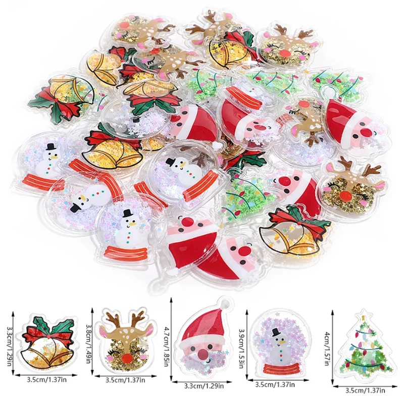 10/20pcs Xmas Transparent Quicksand Pendants Cartoon Santa Snowflake Shaker Charms for DIY Hair Clip Ornament Craft Supplies