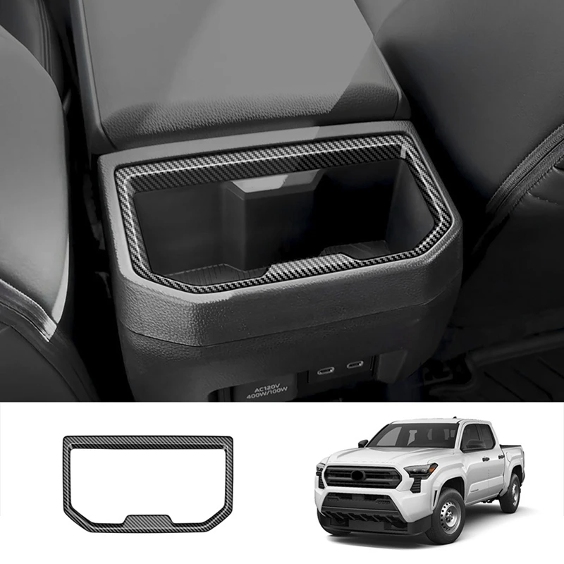 Car Armrest Box Rear Water Cup Holder Frame Cover Trim Stickers For Toyota Tacoma 2024 Car Accessories