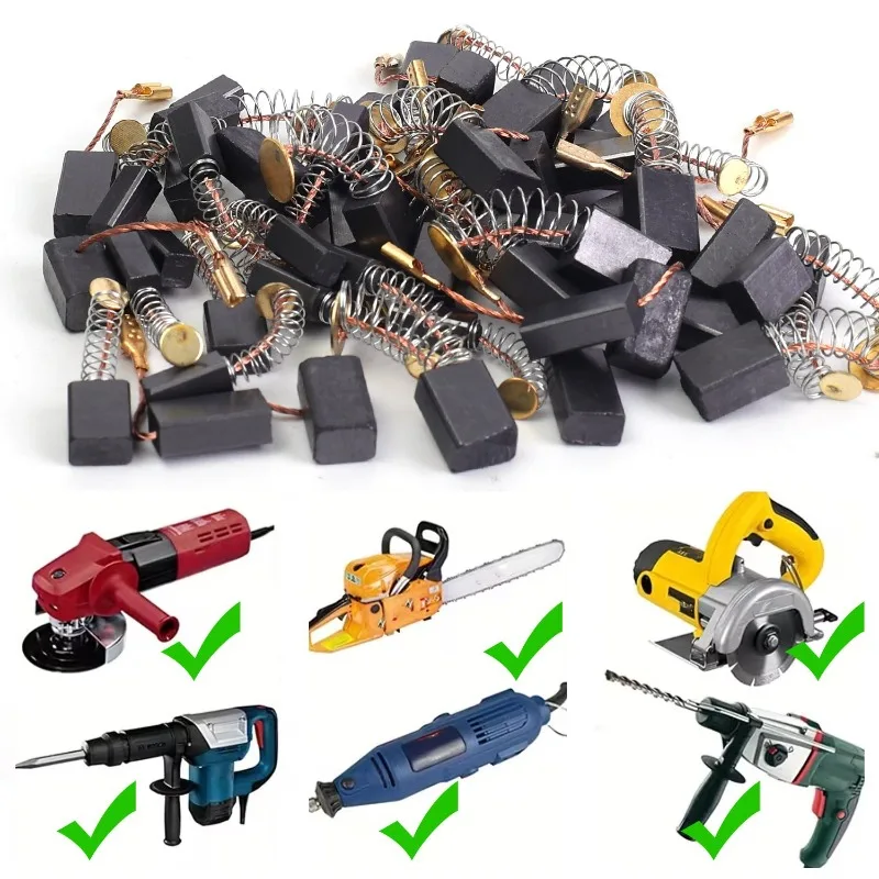50/100PCS Carbon Brush Kit Mixed Sizes Electric Motor Brushes Replacement Parts for Drill Angle Grinder Hammer Saw Power Tools