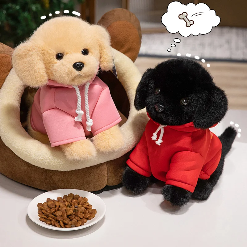 23-45cm Cartoon High Quality Dressing Labrador Plush Doll Black Yellow Hoodie Dog Plush Toy Home Decoration Gift For Boys Girls