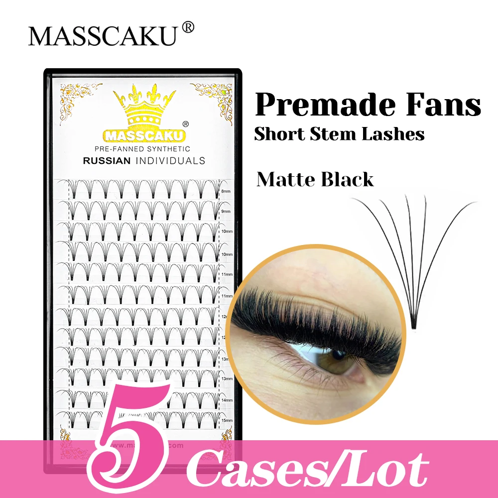 

MASSCAKU High Quality 5cases/lot All Size Fluffy Thin Root Lashes 3D/4D/5D/6D/10D Short Stem Premade Volume Fans Eyelash Bundles