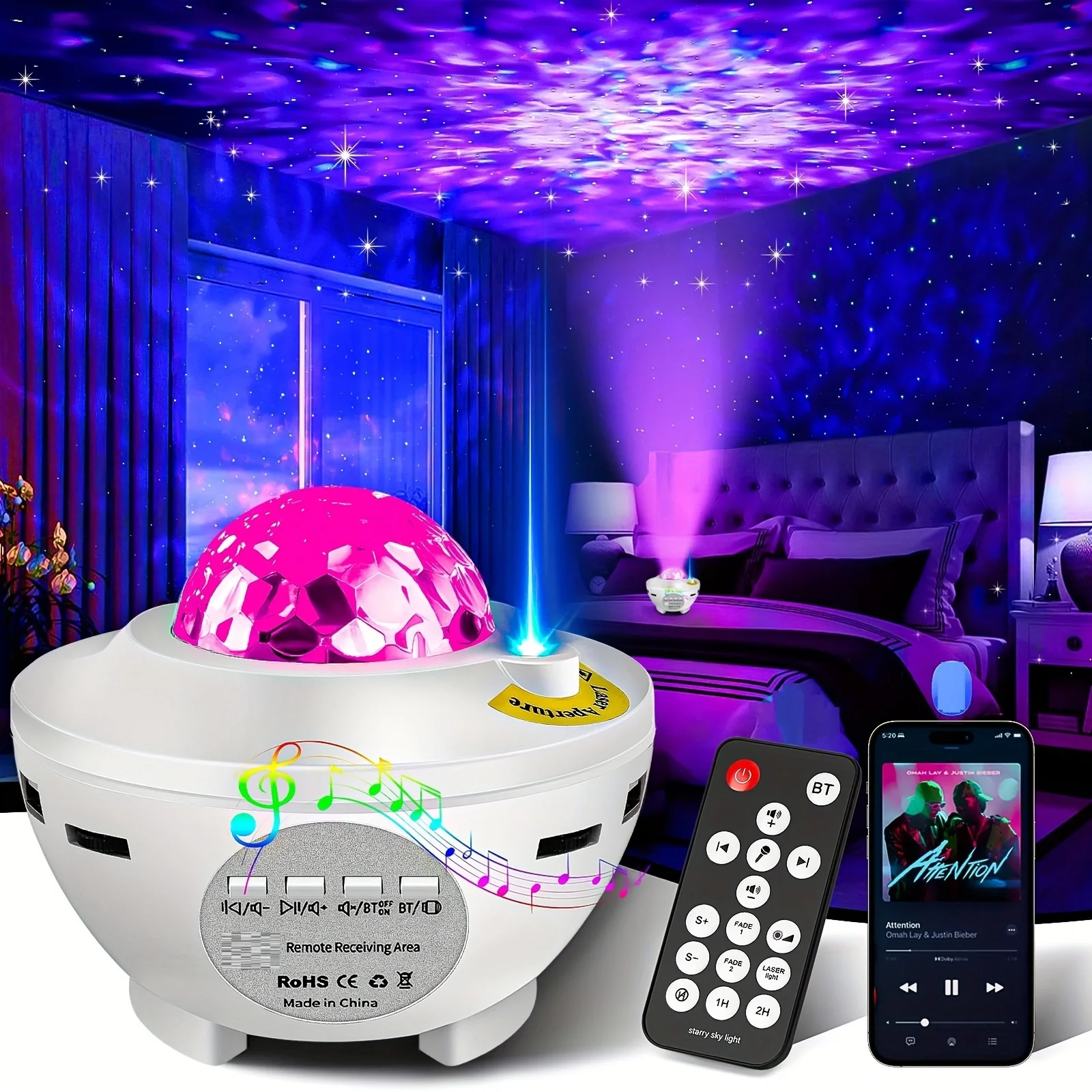 Starry Projector Galaxy Night Light with Ocean Wave Music Speaker Sky Light Projector for Bedroom Decoration Birthday Gift Party