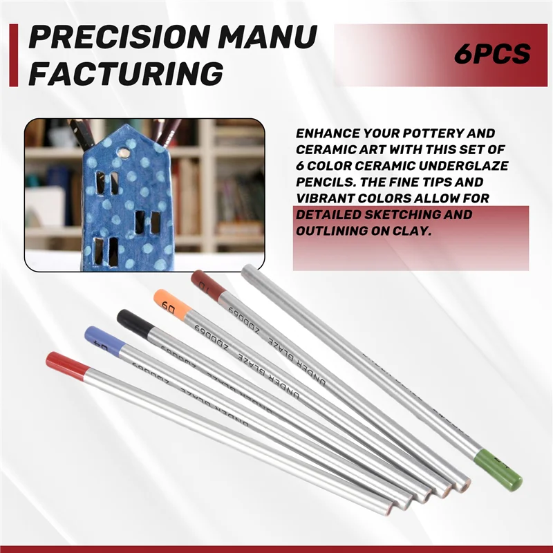

6Pcs Underglaze Pencils Underglaze Pencils For Pottery For Decorating Fused Glass And Under Glaze Ceramics