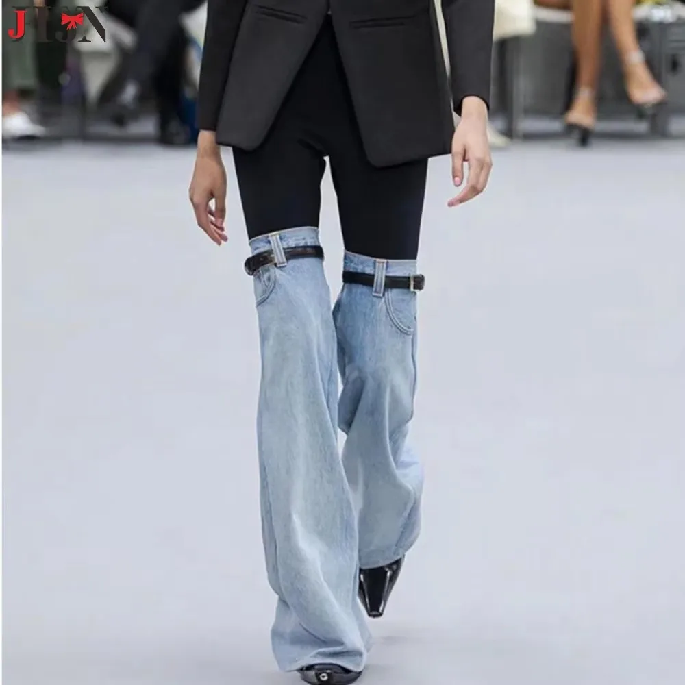 

JHJN 2025 Splicing Together Tooling Design Weila Jeans For Ladies Lace Up Color Collision Leisure Time Trousers Luxury Brand