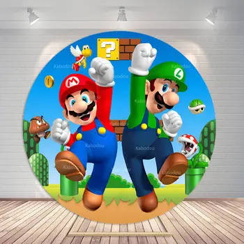 Super Mario Bros. Párty kulaté pozadí pro děti, chlapce, 1. narozeniny, pozadí pro fotografie, foto studio, banner, plakát, rekvizity, elastické 10 nejlepší prodej Záclony Super Mario - №9