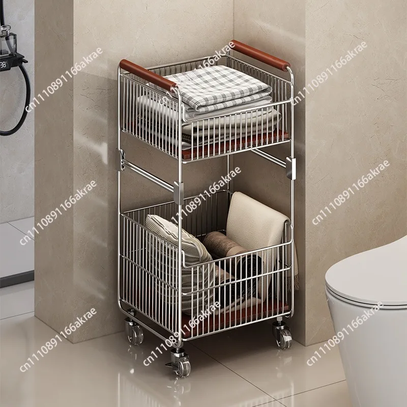 Medieval laundry basket cart storage basket bathroom rack floor-to-ceiling mobile layered laundry