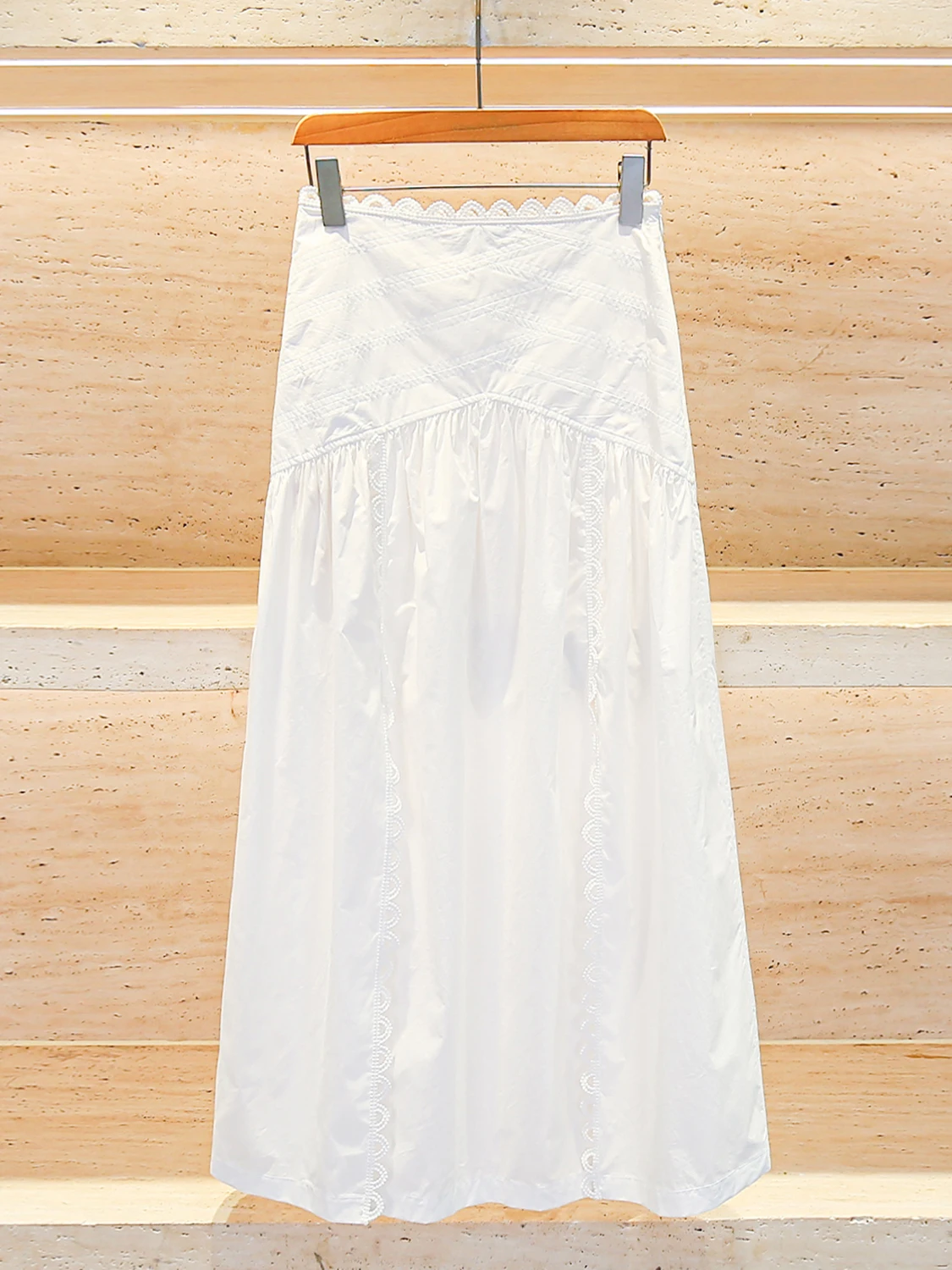 

High Waist Mid-Length Lace Split Skirt Elegant Commute Style Polyester Fiber Gored A-Line Skirt for Young Women