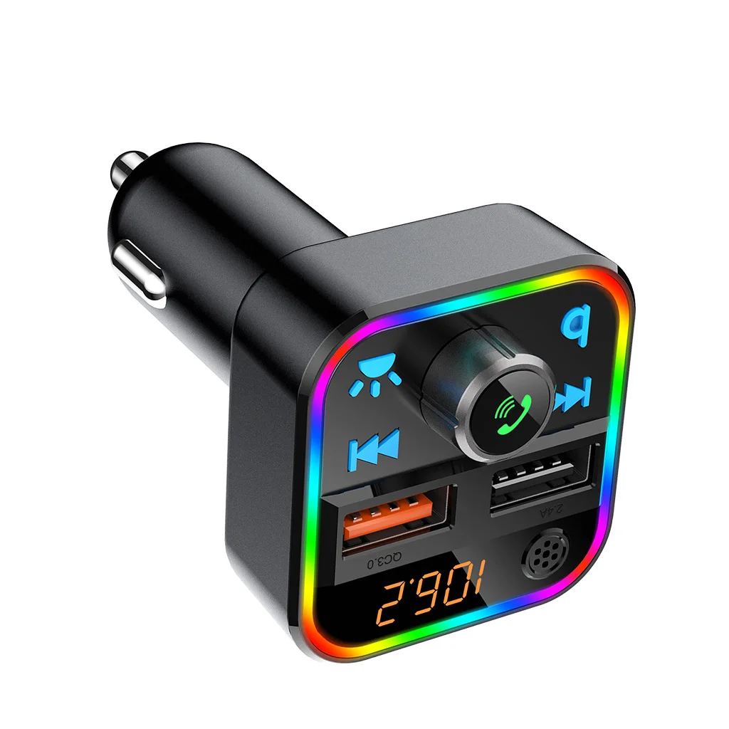 BT22 Fast Charging Car Bluetooth MP3 Charger One-click Bass Voice Assistant Voltage Detection Ambient Light