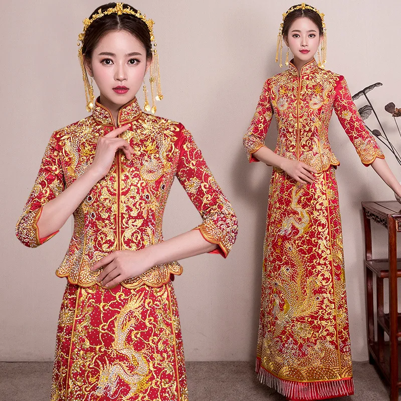 Xiuhe Clothing Family New and Gown Chinese Wedding Dress Ancient Costume Toast Cheongsam Women