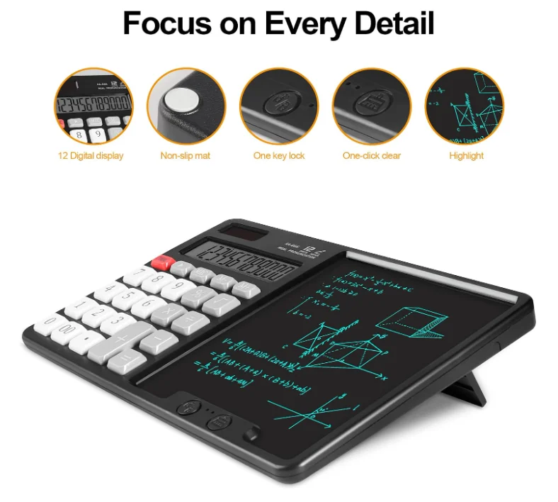 Calculator with Writing Pad ,12-Digit Large Display,Solar & Battery Dual Power Supply ,Calculator for Business and Office Use (H