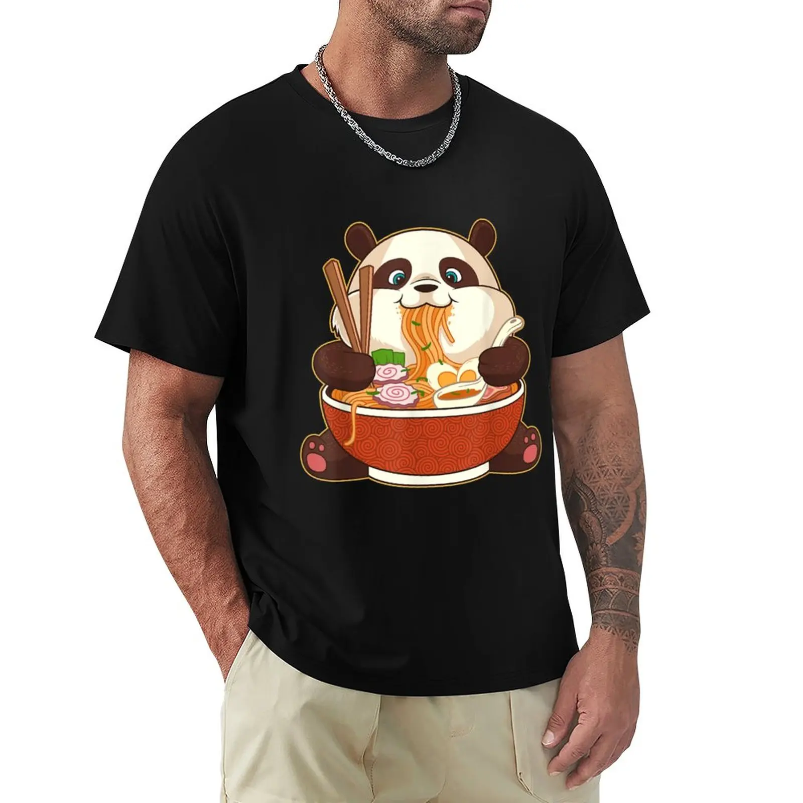 

Kawaii Cute Anime Panda Otaku Japanese Ramen Noodles Gift T-Shirt animal prinfor boys Blouse Short sleeve tee Men's t-shirt