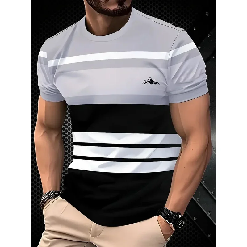 Summer classic men's T-shirt: Outdoor round-neck short-sleeved top with striped print, loose street men's T-shirt with additiona image 4