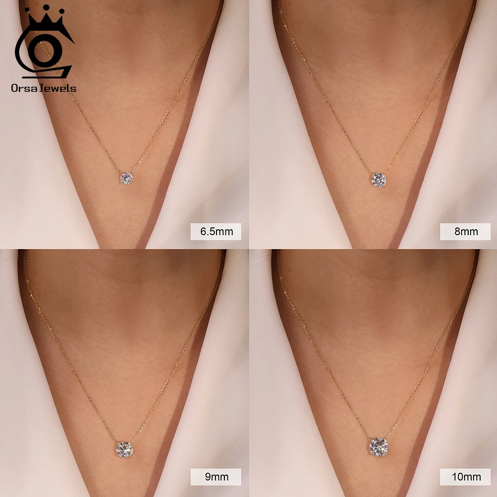 ORSA JEWELS 925 Sterling Silver D Color 1ct-4ct Round Moissanite Diamand Pendant Necklace for Women Wedding Jewelry SMON05 5