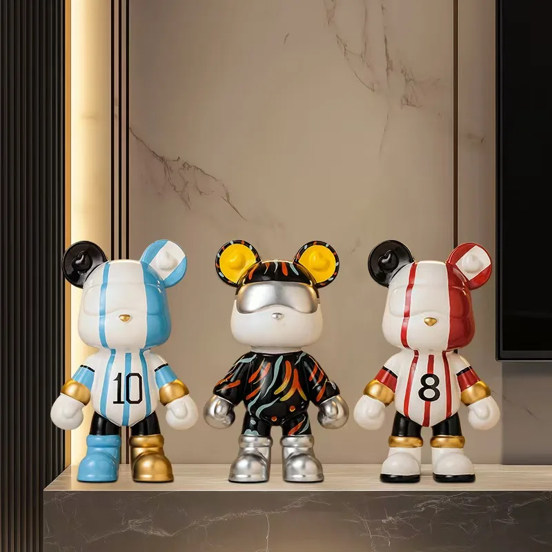 Tirelire en céramique en forme d'ours mignon, boîte à monnaie animale, sculpture décorative pour la maison et le bureau, cadeau unique pour les passionnés de football