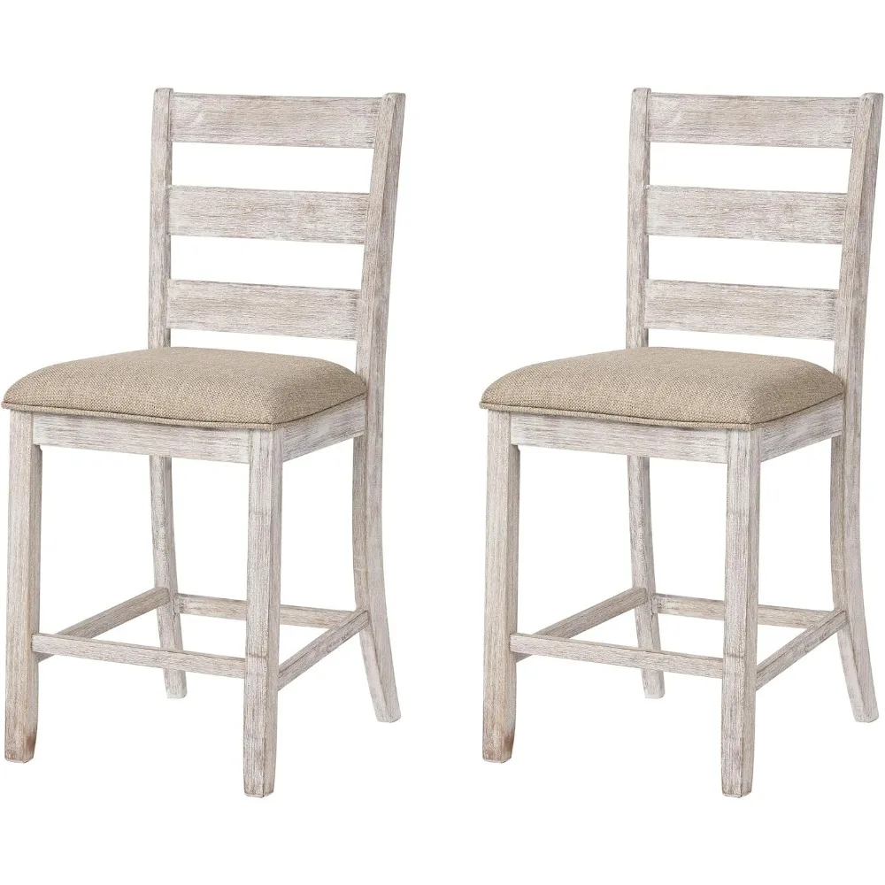 

Skempton | 2-Count 24" Counter-Height Upholstered Bar Stools – Coastal Chic Ladder-Back, Antique White