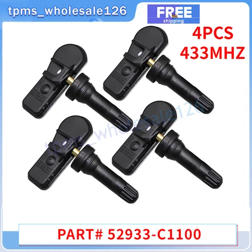 Sensor de presión de neumáticos de coche TPMS 52933-C1100, 433MHZ, 4 piezas, para Hyundai Creta Gensis G70 i20 ix35 Sonata Tucson 52933C1100, 2017-2019