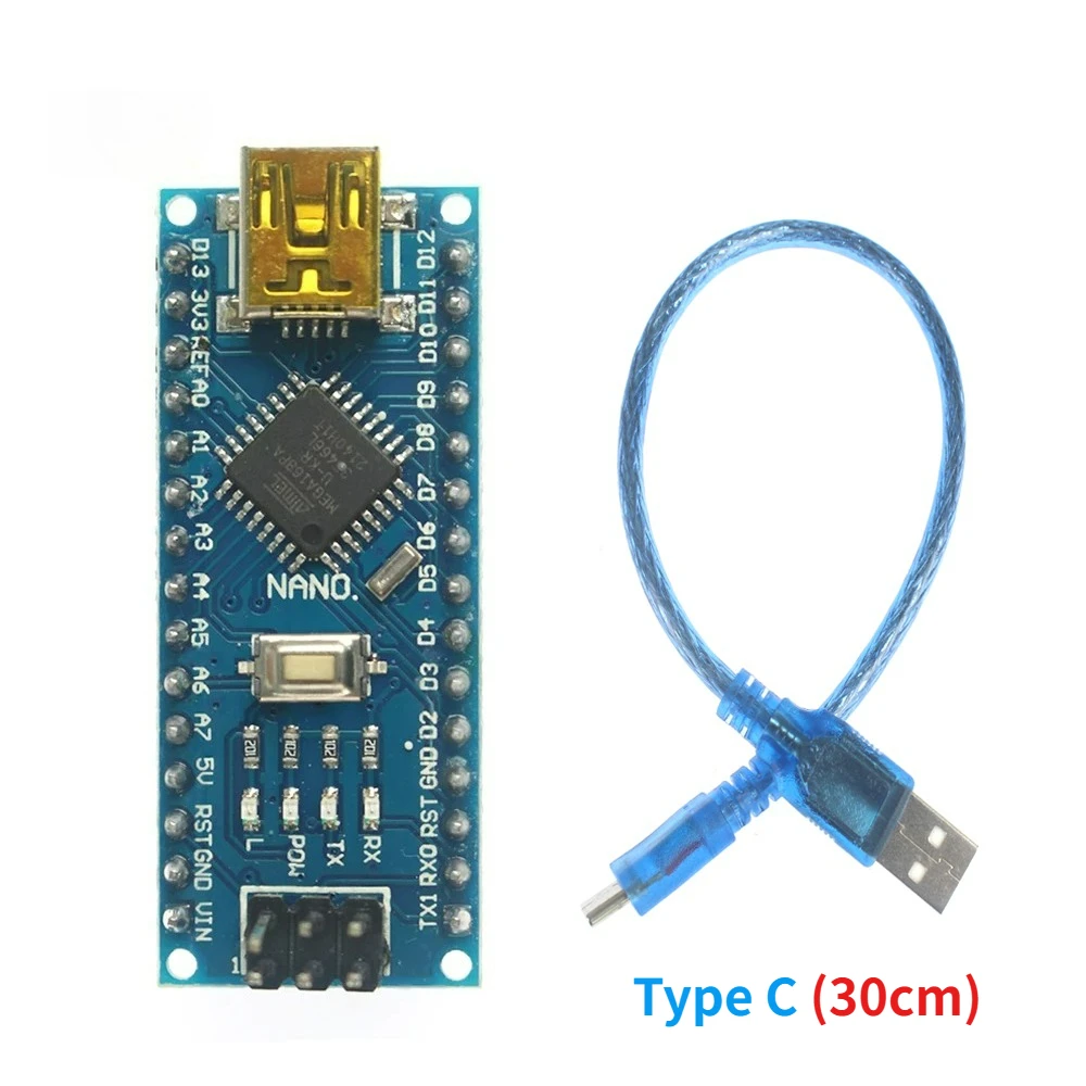 For Nano 3.0 Mini USB ATMEGA168 Development Board with Type-C Cable Compatible CH340 USB Driver ATMEGA328P for Arduino