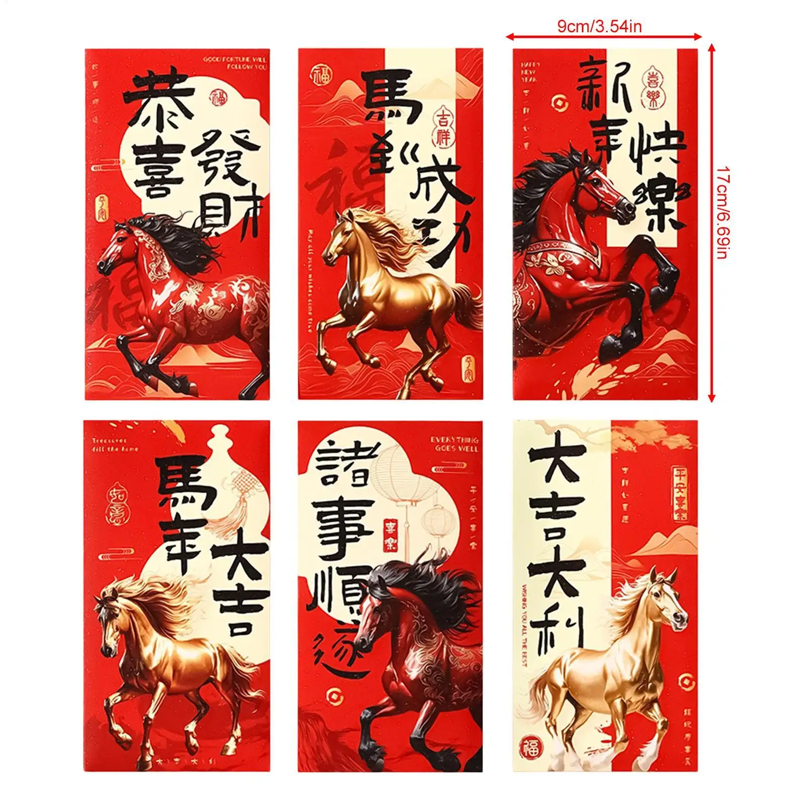 Buste rosse 6 pezzi Tasca natalizia Bomboniera Anno del cavallo Pacchetti rossi 2026 per la festa di compleanno, la celebrazione del matrimonio