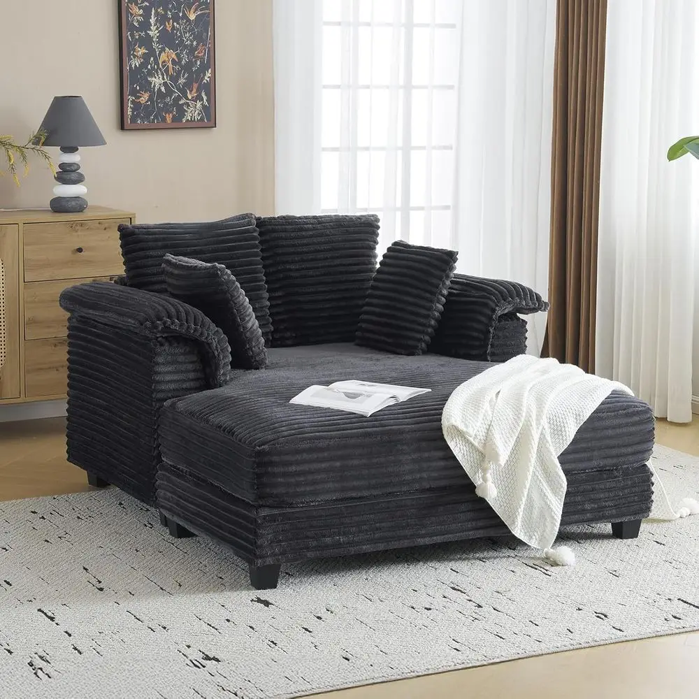 

Lounge Chair, 56" Oversized Reading Chair Corduroy Chaise Soa Recliner Bed Upholstered Comy Sleeper Couch with Throw Pillows and