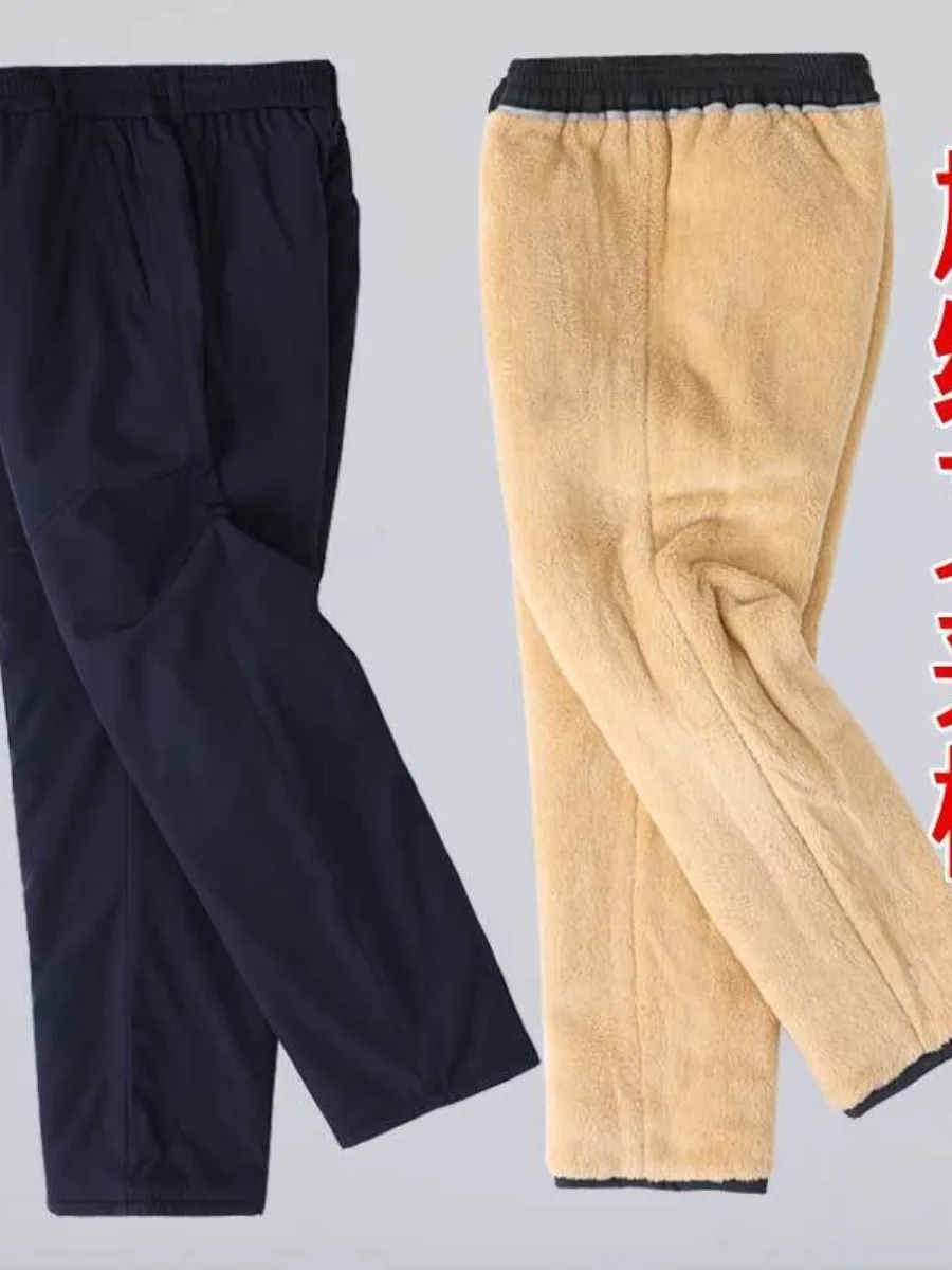 

Зимние утепленные брюки свободного кроя с эластичным поясом и флисовой подкладкой для мужчин, хлопковые брюки для путешествий