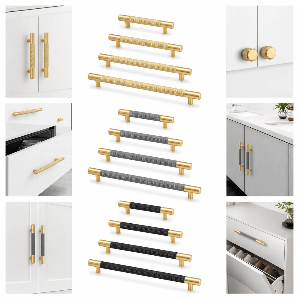 Stylish Gold Color Furniture Handle Aluminum Alloy Knurled Cabinet Handles DIY Friendly Long Pull Door Pull Kitchen Cabinets