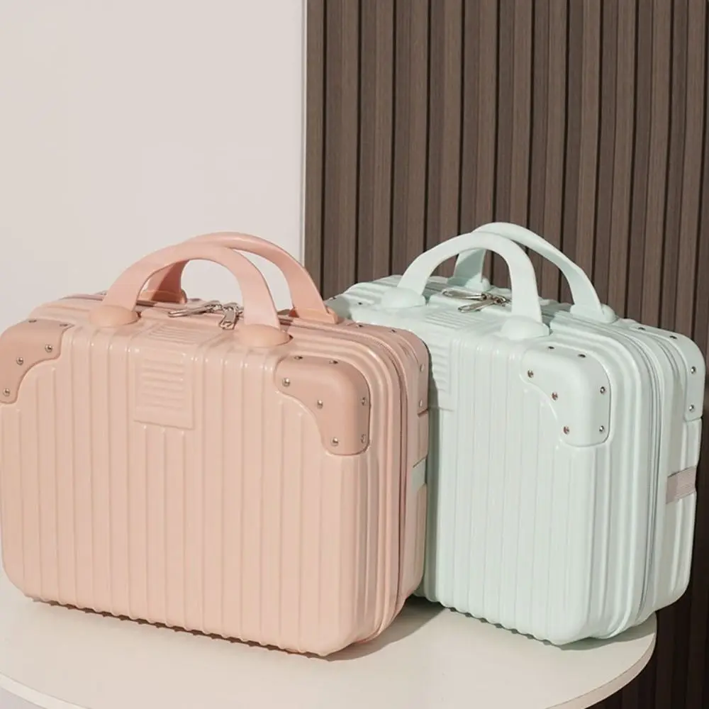 Simple Retro 14 Inch Makeup Case Handbag Cosmetic Mini Handheld Suitcase Square Storage Luggage Travel Box with Straps Flight