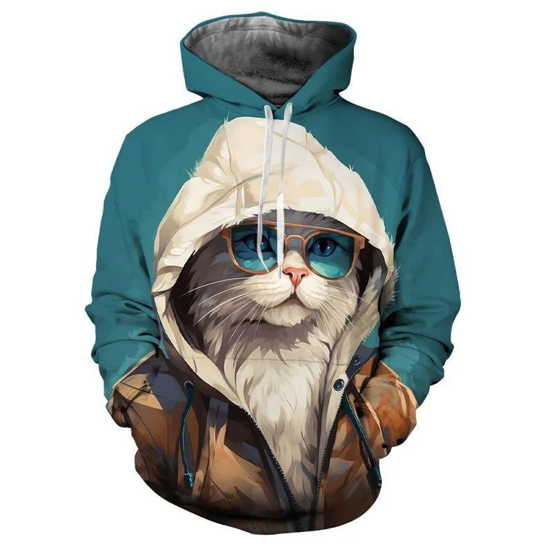 Felpe con cappuccio Fashion Cool Cat Pattern Trend Streetwear manica lunga animali felpa con cappuccio stampata in 3D Casual Hip Hop Harajuku pullover da uomo