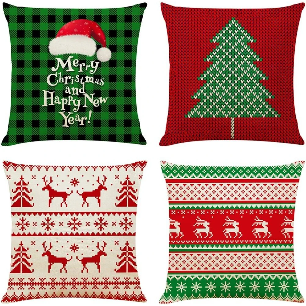 

4PCS 18"x18" Throw Pillow Covers Christmas Decorative Couch Pillow Cases Cotton Linen Square Cushion Cover for Sofa, Couch