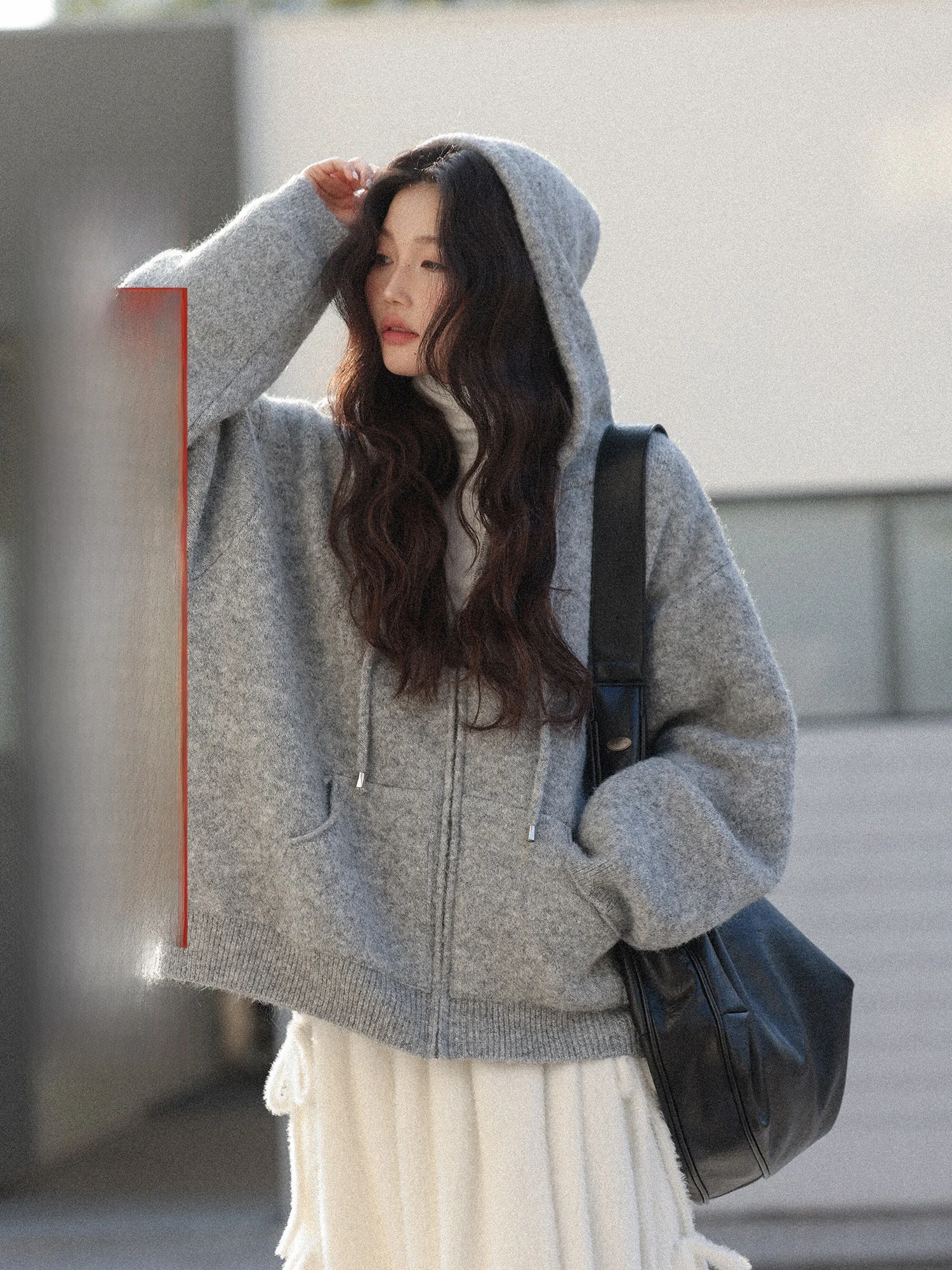 

Women's Thiened Hooded Zipper Knitted Sweater Cardigan Winter Casual Sle Long Sve Top American Sle Loose Fit Pure E-...