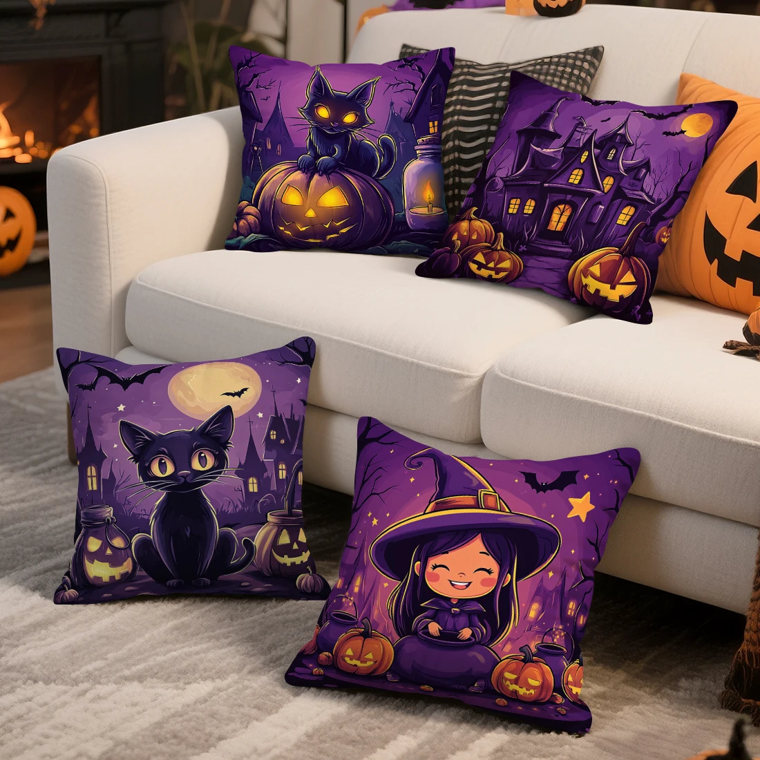 Halloween Theme Cushion Pillowcase Printed Polyester 45x45cm Throw Pillowcover Decorative Sofa Cushion Pillowslip Home Decor
