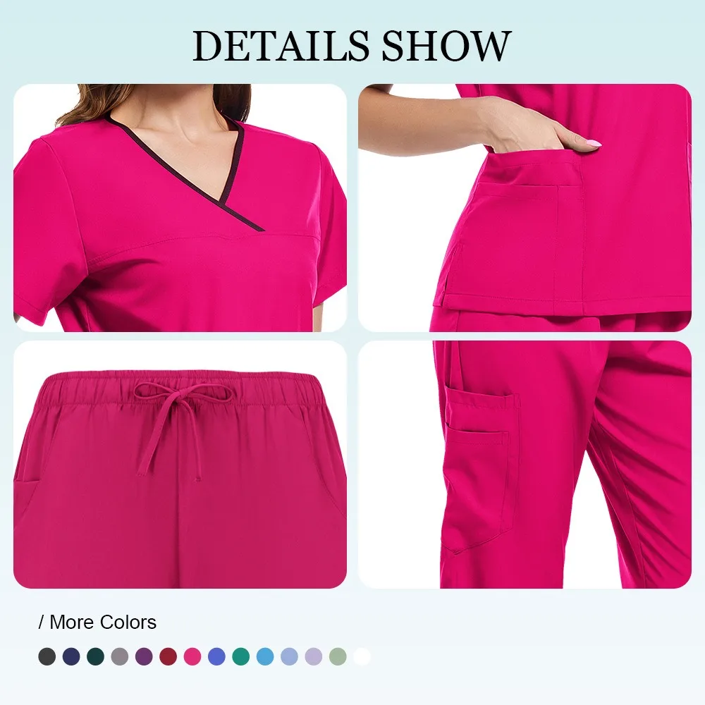 New Doctor Nurse Work Uniform Scrubs Straight Leg Pants Solid Color Set for Professionals