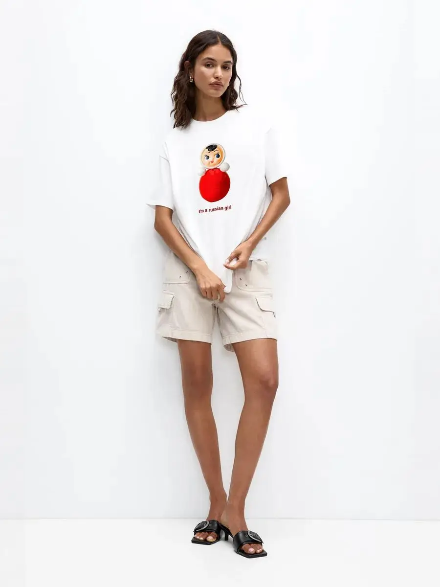 Sweet Girl Russian Women Fashion T-shirts Cute Doll Printed Cartoon Graphic Tee Short Sleeve Loose Oversized Large Size Couples