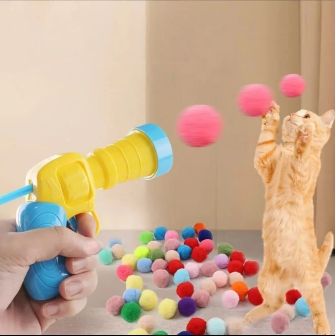 Cat and dog pet toy plush ball gun, self-entertainment, boredom relief, bite-resistant plush ball launcher, silent ball.