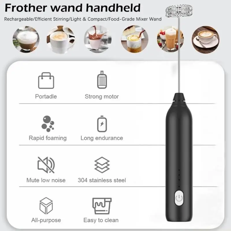 D0AB Handheld Electric Foam Maker Waterproof Whisk Drink Mixer Foamer Stainless Steel