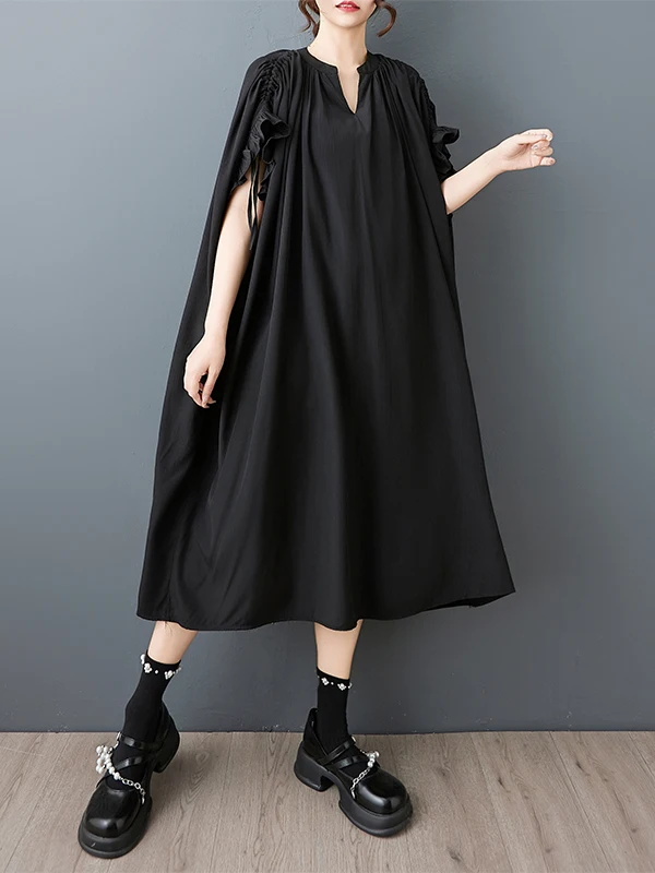 Sommer Neue plus Größe Lose V-Ne Batwing Sve Dr Abnehmen Bauch Bedecken Personali Lange Dr Casual Sle Midi Rock