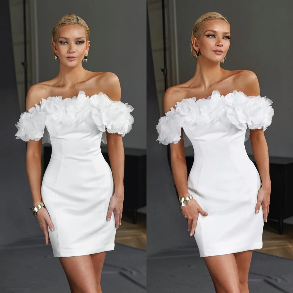 

Ball Fashion Sizes Available Off-the-shoulder Sheath Formal Ocassion Gown Flower Hugging Mini Skirts Charmeuse Evening Dresses