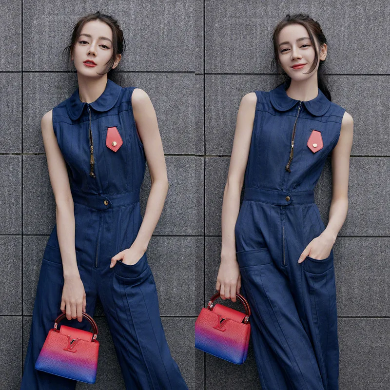 

EXJR Retro Denim One-Piece Suit Women's Sleeveless Summer Fashion Design Luxury High Waist Cotton Fabric Long Pants