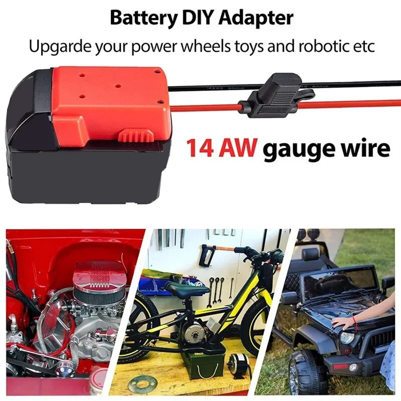 リチウム電池18V,ミルウォーキーM-18用電源アダプター,ヒューズ付き,DIYバッテリーアダプター,RCトラック用電源コネクター