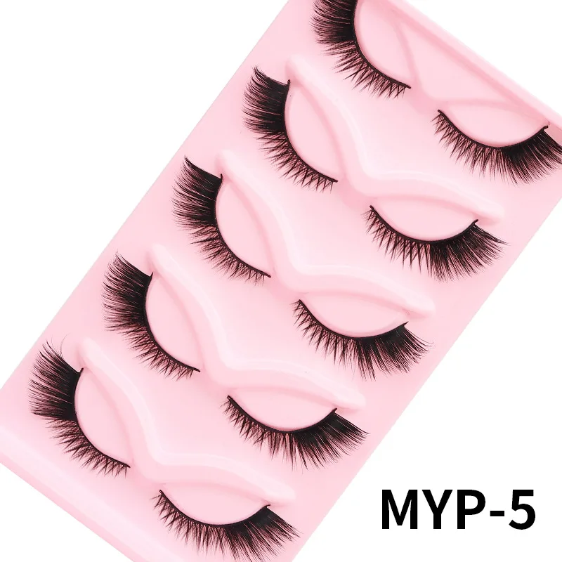 Cat Eye Wispy Lashes, 3D Natural Fluffy Cross Clear Band, Reusable, Easy to Apply for Manga Makeup & Dramatic Eyes