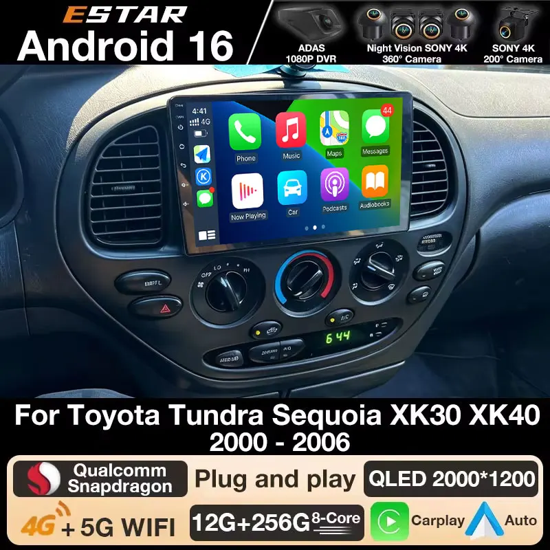 Android 16 Car Radio For Toyota Tundra Sequoia 2000-2007 Screen Head Unit Wireless CarPlay Android Auto DSP QLED 4G WiFi Stereo