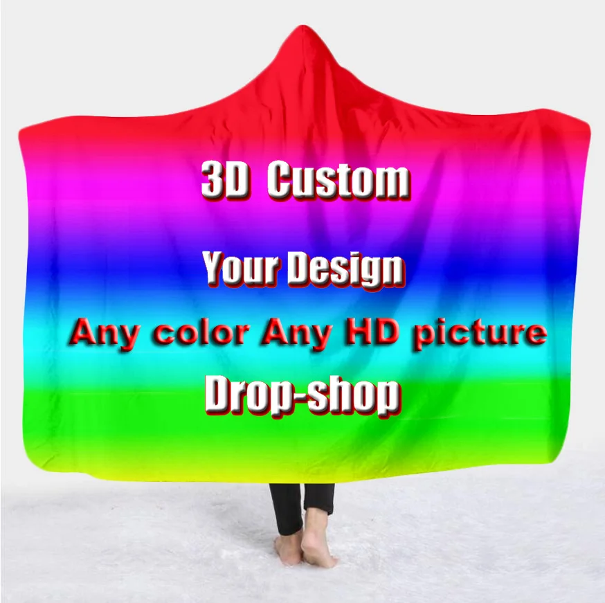 

Personal Custom 3D Hooded Blankets for Beds Soft Flannel DIY Your Picture Decoration Blanket unisex Fleece Blanket Drop ship