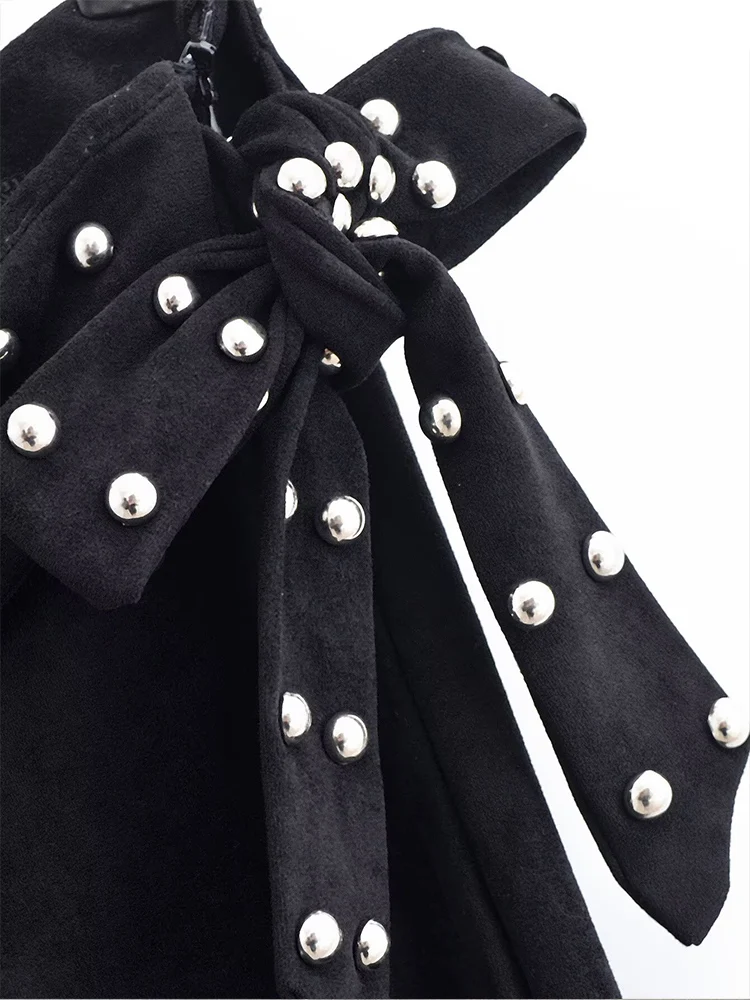 European style new women's fashion versatile and elegant high-waisted wrap skirt-style flared trousers with rivets