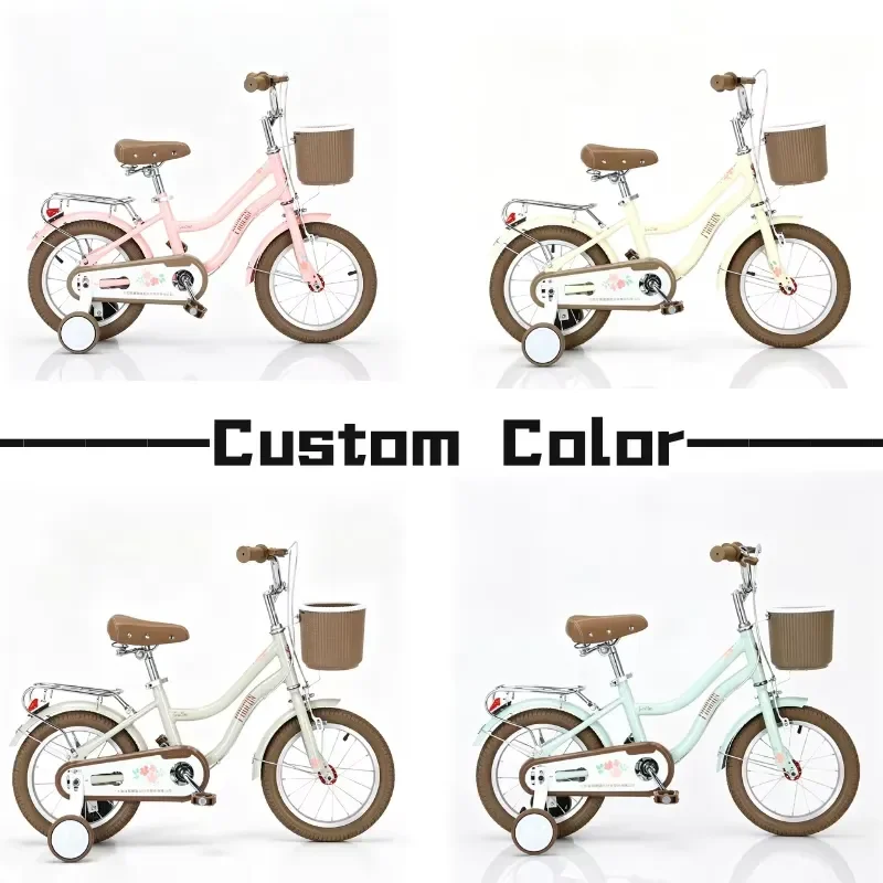 Children's and girls' bicycles with auxiliary wheels, retro-style children's bicycles with baskets and rear frames, safety